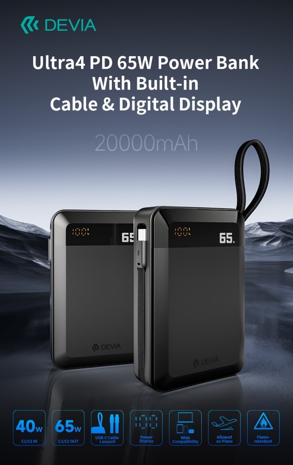 [DEPB65W456B] Power Bank Ultra4 PD 65W con cavo integrato e display digitale 20000mAh