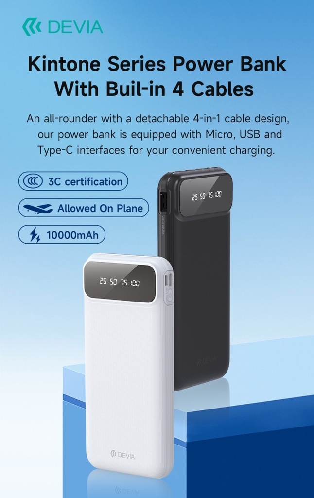 [DEPKC10793W] Power Bank serie Kintone con 4 cavi integrati 10000 mAh Bian