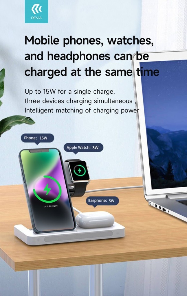 [DEEA405C857] Supporto carica wireless 15 Watt per smartphone apple watch