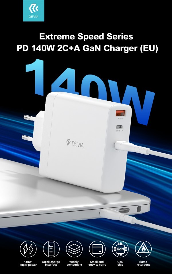 Carica batterie PD da 140 Watt GaN 2 uscite Tipo-C ed una Usb A
