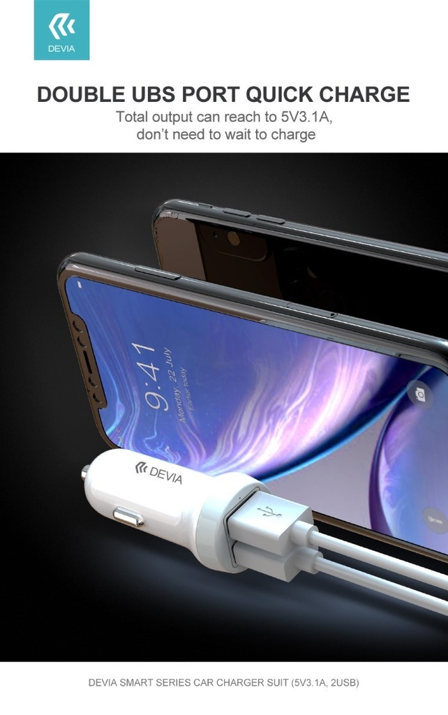 [DESCI905W] Suit Carica Auto 3,1A 2 Out + Cavo Lightning per Apple iOS
