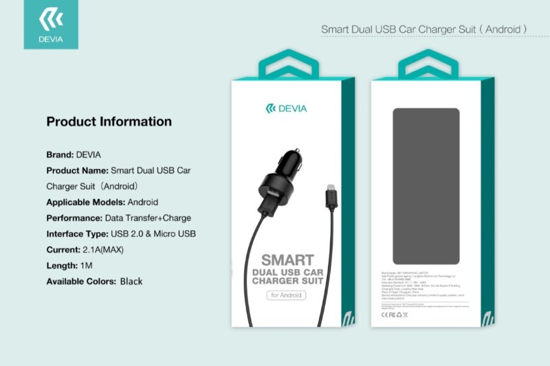 [DESCA209B] Suit Carica da Auto e Cavo M-USB Smartphone Android Nero