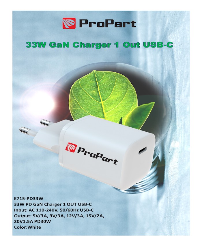 [PP715PD33W] Carica Batterie GaN 33W PD 1 Output USB-C