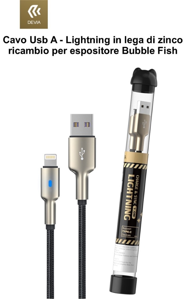 [DEBFZAUL102] Cavo Bubble Usb A - Lightning lega zinco ricambio Espositore