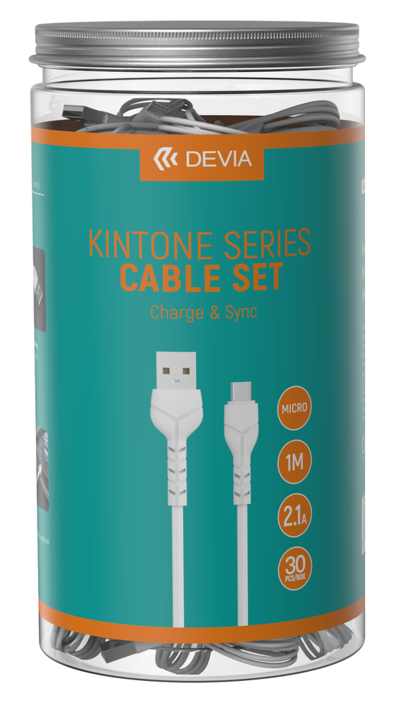 [DECBOXM303] 30 Cavi bulk in Barattolo V2 Micro-Usb 5V 2.1A Bianchi