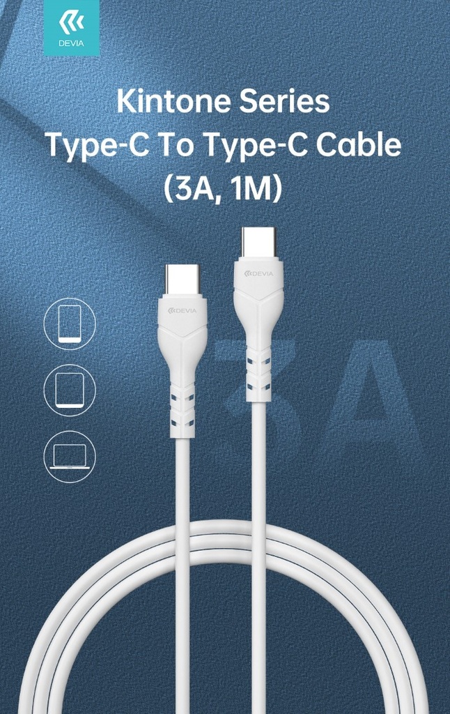 [DECACC543W] Kintone Cavo da Tipo-C a Tipo-C 5V 3A 1Mt Carica e dati Bianco