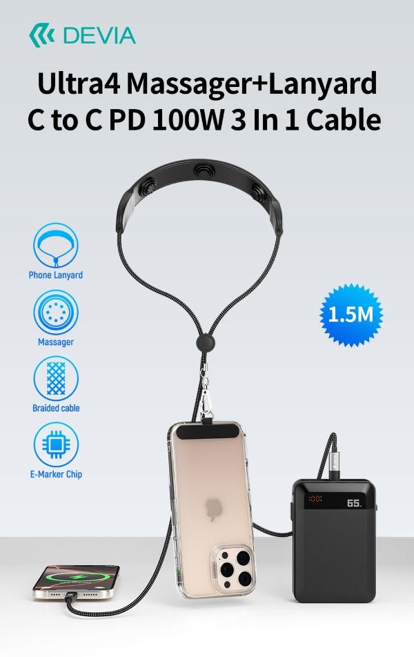 [DEEC317PD019] Cavo PD 100W Tipo-C con Massaggiatore e tracolla portatelefono
