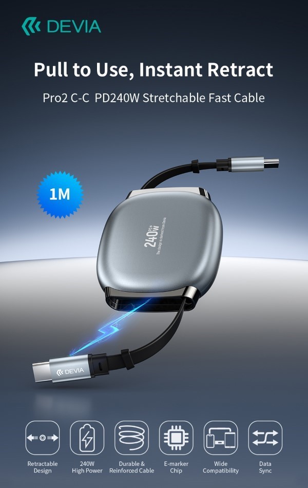 Cavo USB-C a USB-C Pro2 PD 240W Estensibile Fast Charge (1 mt)