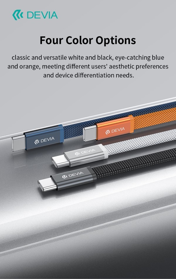 Cavo di ricarica rapida piatto in metallo intrecciato Ultra3 C-C PD 240W (1,5 m) Arancio