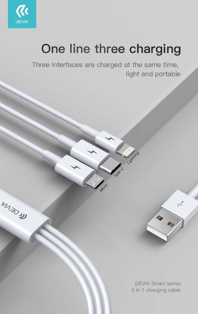 [DECS31975W] Cavo ricarica 3in1 da USB a Micro - Tipo-C - Lightning 1,2m