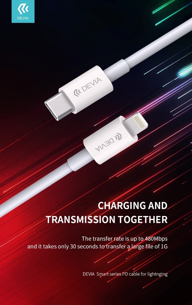 [DEPDCL868W] Cavo Carica rapida PD Tipo-C Lightning 3A Bianco