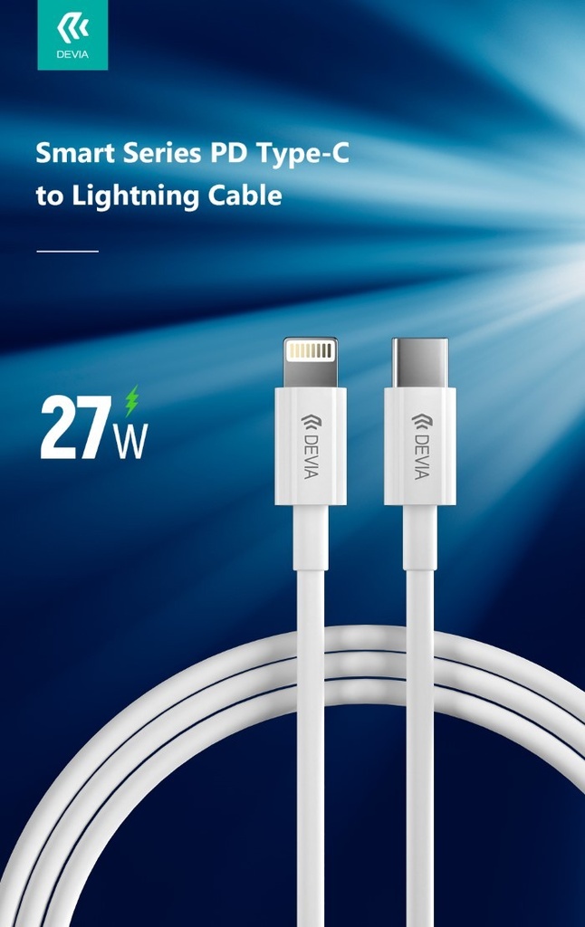 [DEPDCL805W] Cavo in Nylon Carica rapida PD Tipo-C Lightning 3A - 2 metri