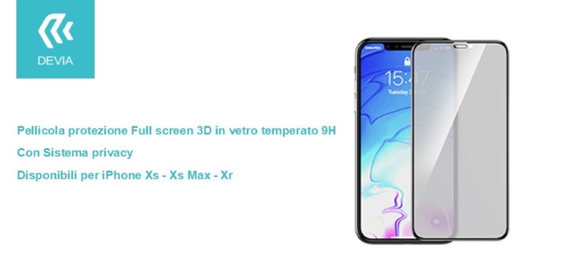 [DETP3DI58084] Pellicola Full 3D vetro temperato Privacy per iPhone Xs 5.8