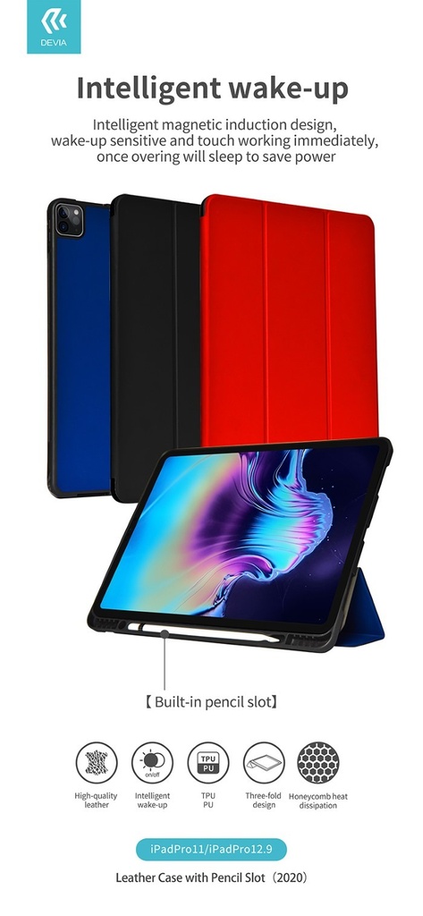 [DELC11P2672B] Cover in pelle con supporto pencil per iPad 11 Pro 2020 Nera