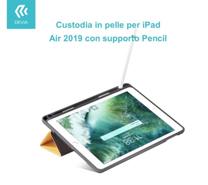 [DEIPAA19462A] Custodia in pelle per iPad Air 2019 con supporto Pencil Blu