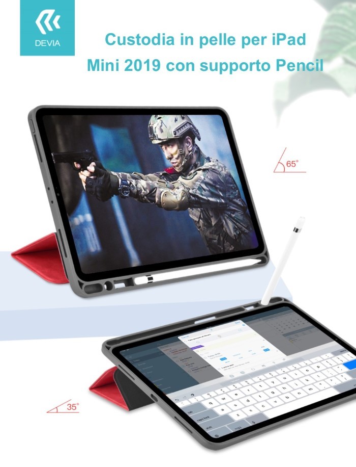 [DEIPAM19424B] Custodia pelle per iPad Mini 2019 con supporto Pencil Nera