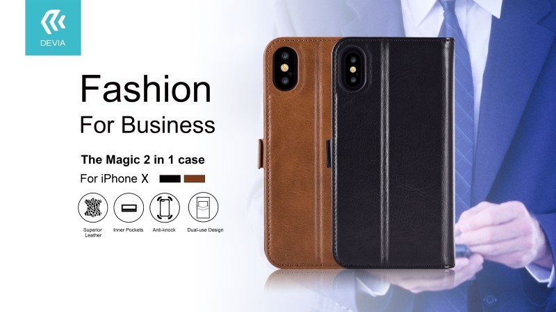 [DEMIPX399B] Cover in Pelle con Porta Documenti Magic per iPhone X Nera