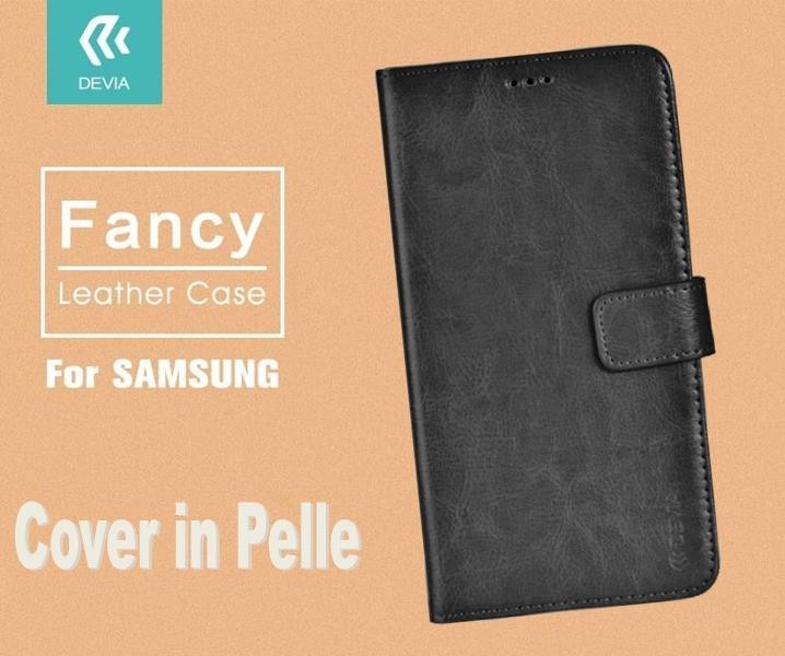 [DEFYS7918B] Cover a Libro in Vera Pelle Nera Fancy per Samsung Galaxy S7