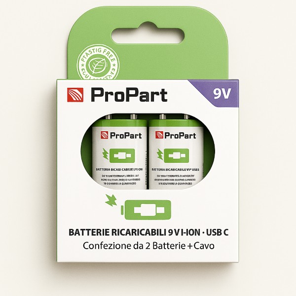 [PP9V335C] Batterie 9V Ricaricabili USB‑C 3700mWh – Confezione da 2