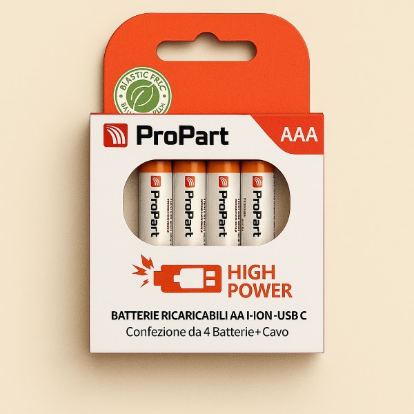 [PPAAA735C] Batterie AAA Ricaricabili USB‑C 1.5V 435mAh 814mWh  – Confezione da 4