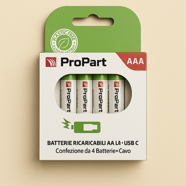 [PPAAA570C] Batterie AAA Ricaricabili USB‑C 1.5V 666mWh  356mAh– Confezione da 4