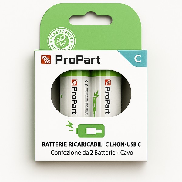 Batterie C Ricaricabili USB‑C 1.5V 7200mWh 4200mAh– Confezione da 2
