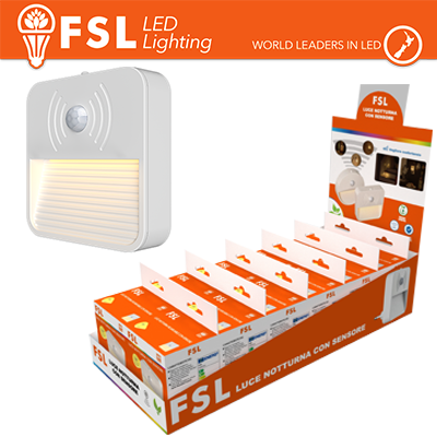 Luce notturna quadrata con sensore di movimento bispina con espositore