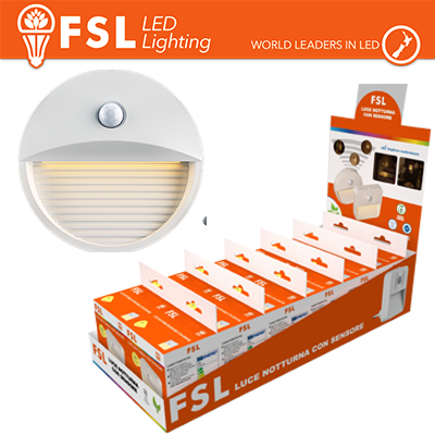 [FLFSN305] Luce notturna tonda con sensore di movimento bispina con espositore