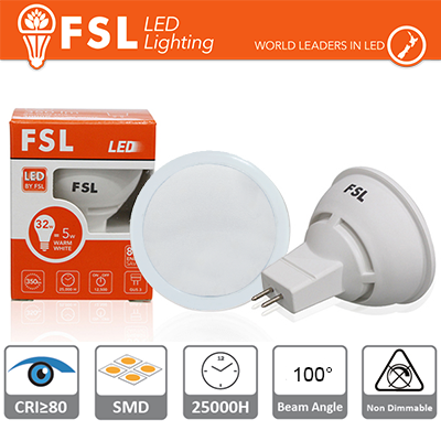 [FLMR166W40K100] MR16 Lampadina LED - 6W 4000K 510LM 100º CRI80  DC 12V