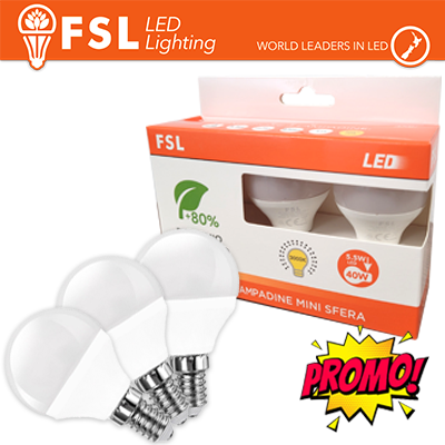 [FL3G456W40K14] Lampada Mini Sfera E14: Confezione PROMO 3PACK - 6W 4000K