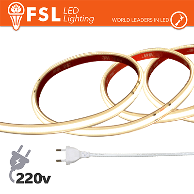 [FLSC220V15W4K20] Striscia LED COB 20metri - IP65 4000K 220V 15W/m 1300lm/m+KIT tappo, colla, clip