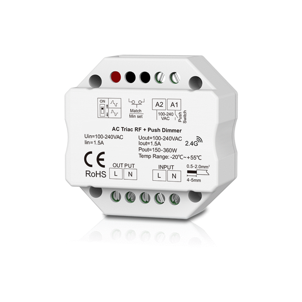 [SDS1-B] Dimmer LED 1 Canale RF 2.4G + Push 230V – Taglio di Fase Leading/Trailing