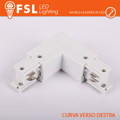 [FLT4-WLR] FSL Connettore Forma L destra per Binario Trifase - Colore BIANCO