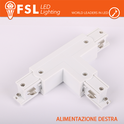 [FLT4-WTR] FSL Connettore Forma T destra per Binario Trifase - Colore BIANCO