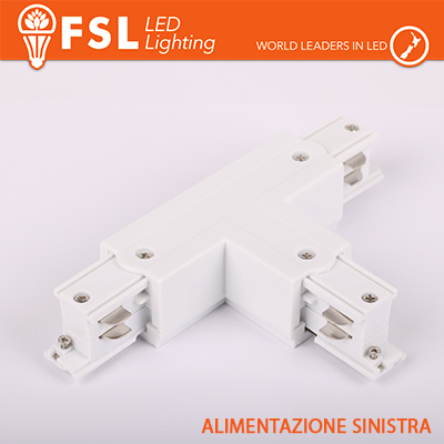 [FLT4-WTL] FSL Connettore Forma T sinistra per Binario Trifase - Colore BIANCO
