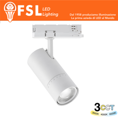 [FLT4-W] Proiettore LED a Binario Trifase Zoomabile - 3 in 1 CCT (3000-4000-6500K) Bianco