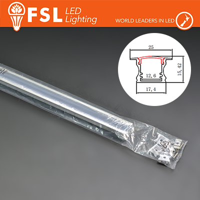 KIT PROFILO ALLUMINIO 6063 - INCASSO SILVER - cover opale - 2m - 25*15,42