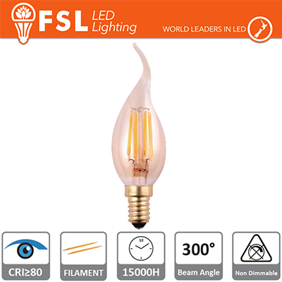 [FLBT35V4W22K14] Lampada Colpo di Vento Filamento Ambra - 4W 2200K E14 300LM