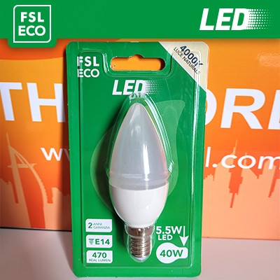 [FLEC37B6W40K14] Lampada Oliva BLISTER - 5,5W 4000K E14