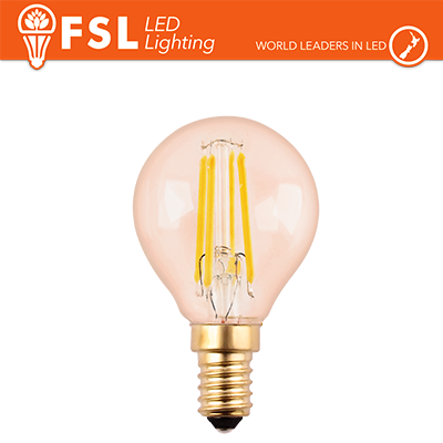 FSL Lampadina Sfera Filamento Vintage Ambra G45 4W 2200K E14, 360lm, angolo 300°, nuova classe ERP F