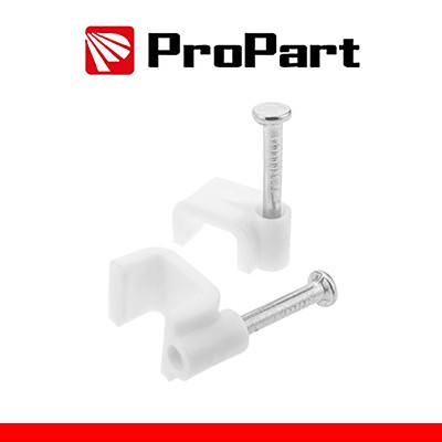 [PECF6] Clip con chiodini con fermacavo piatto 6mm bianco 100pz