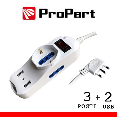 [PEM2508-W] Multipresa 3pos bipasso + bipasso/schuko + USB spina16A +int