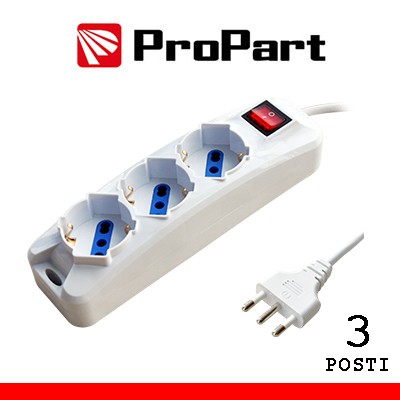 [PEM3503-W3] Multipresa 3pos bipasso/schuko spina16A +interr cavo 3M