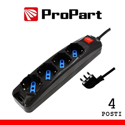 [PEM3504-BK] Multipresa 4pos bipasso/schuko spina16A +interr. nera