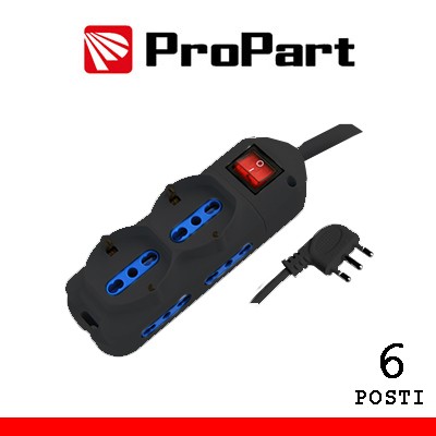 [PEM2512-BK] Multipresa 6pos bipasso + bip/schuko spina16A +interr. nera
