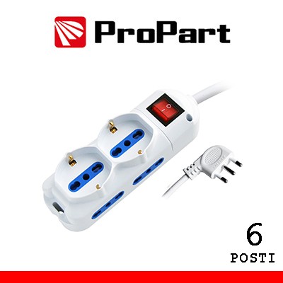 [PEM2512-W] Multipresa 6pos bipasso + bipasso/schuko spina16A +interr.