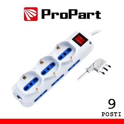 [PEM2513-W] Multipresa 9pos bipasso + bipasso/schuko spina16A +interr.