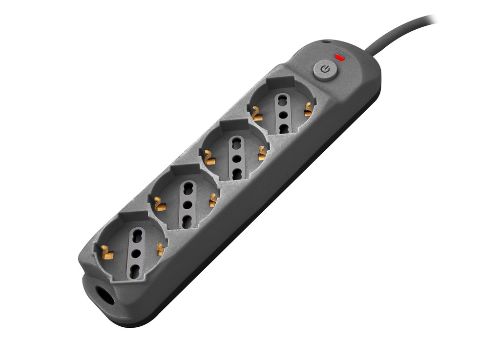 [PEM3524-BK] Multipresa 4pos bipasso/schuko + interrutt nuovo modello nera spina 16A