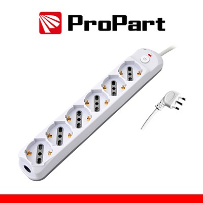 [PEM3526-W] Multipresa 6pos bipasso/schuko + interrutt nuovo modello Spina 16A