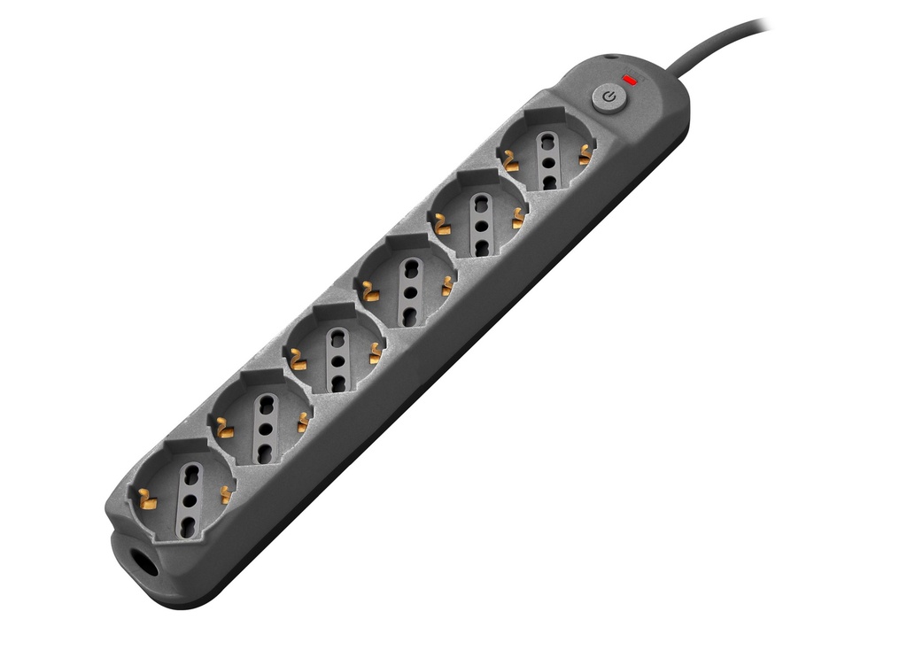 [PEM3526-BK] Multipresa 6pos bipasso/schuko + interrutt nuovo modello nera Spina 16A